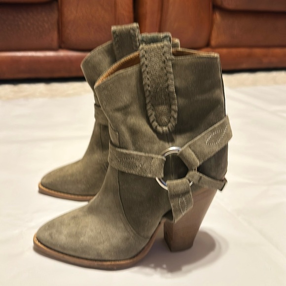 ETOILE ISABEL MARANT WESTERN ANKLE SUEDE BOOTIE SIZE 35 COLOR OLIVE GREEN - Picture 9 of 16
